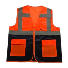 Hi-Vis Eko Mühendis Yelek Neon Turuncu - Lacivert